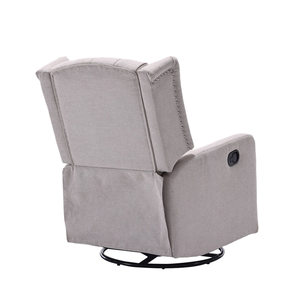 Fauteuil inclinable manuel pivotant à 360° en lin beige avec dossier capitonné et repose-pieds pour salon et chambre