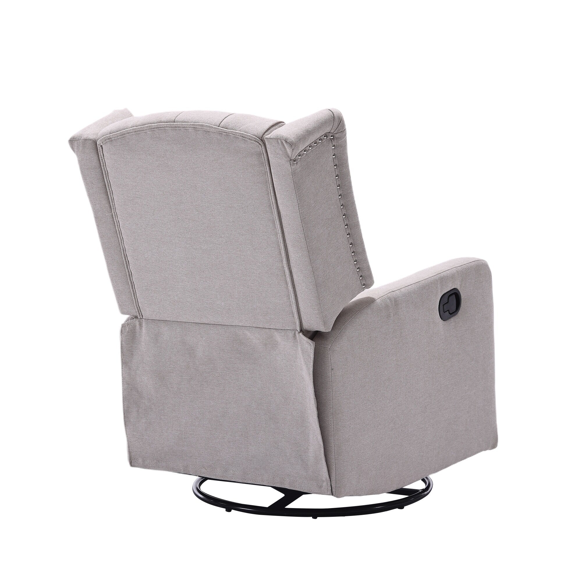 Fauteuil inclinable manuel pivotant à 360° en lin beige avec dossier capitonné et repose-pieds pour salon et chambre