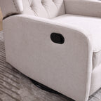 Fauteuil inclinable manuel pivotant à 360° en lin beige avec dossier capitonné et repose-pieds pour salon et chambre