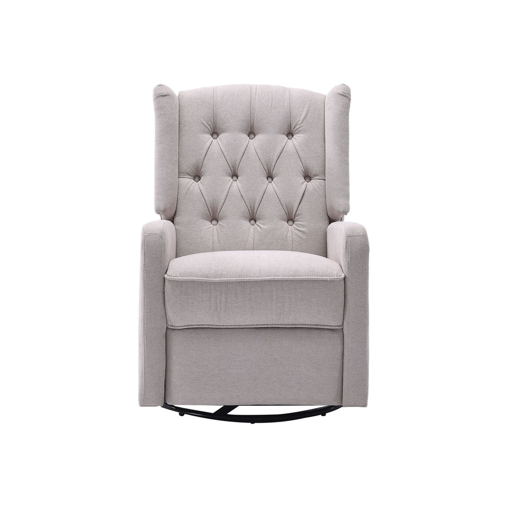 Fauteuil inclinable manuel pivotant à 360° en lin beige avec dossier capitonné et repose-pieds pour salon et chambre