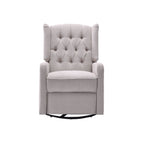 Fauteuil inclinable manuel pivotant à 360° en lin beige avec dossier capitonné et repose-pieds pour salon et chambre