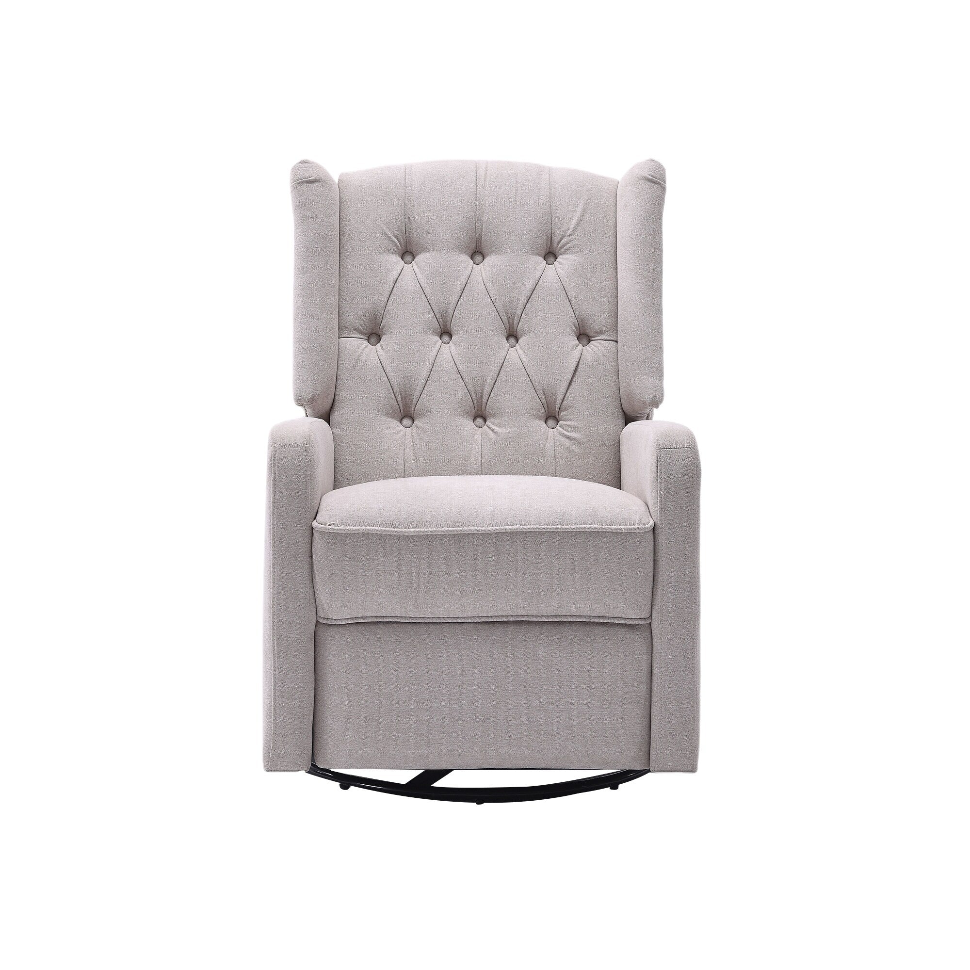 Fauteuil inclinable manuel pivotant à 360° en lin beige avec dossier capitonné et repose-pieds pour salon et chambre