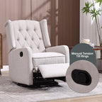 Fauteuil inclinable manuel pivotant à 360° en lin beige avec dossier capitonné et repose-pieds pour salon et chambre