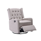 Fauteuil inclinable manuel pivotant à 360° en lin beige avec dossier capitonné et repose-pieds pour salon et chambre