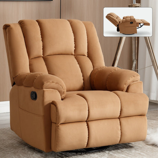 Fauteuil inclinable pivotant à 360° surdimensionné beige avec poches latérales et repose-pieds réglable
