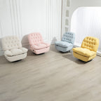 Fauteuil inclinable manuel pivotant à 360°, rembourré en chenille beige surdimensionnée, avec repose-pieds allongé et dossier capitonné