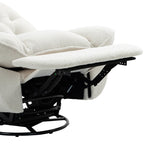 Fauteuil inclinable manuel pivotant à 360°, rembourré en chenille beige surdimensionnée, avec repose-pieds allongé et dossier capitonné