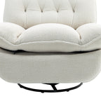 Fauteuil inclinable manuel pivotant à 360°, rembourré en chenille beige surdimensionnée, avec repose-pieds allongé et dossier capitonné