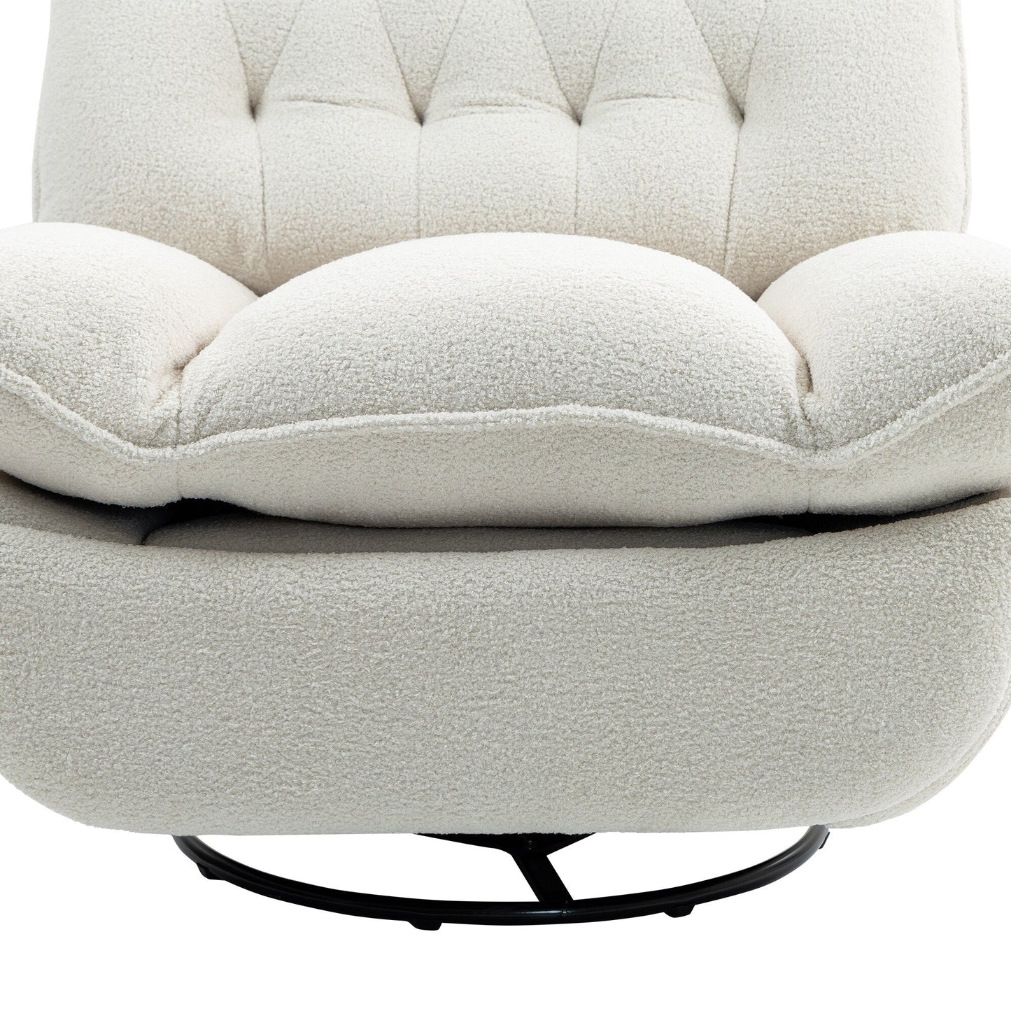 Fauteuil inclinable manuel pivotant à 360°, rembourré en chenille beige surdimensionnée, avec repose-pieds allongé et dossier capitonné