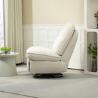 Fauteuil inclinable manuel pivotant à 360°, rembourré en chenille beige surdimensionnée, avec repose-pieds allongé et dossier capitonné