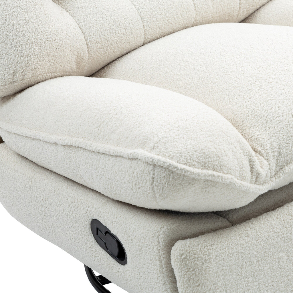 Fauteuil inclinable manuel pivotant à 360°, rembourré en chenille beige surdimensionnée, avec repose-pieds allongé et dossier capitonné