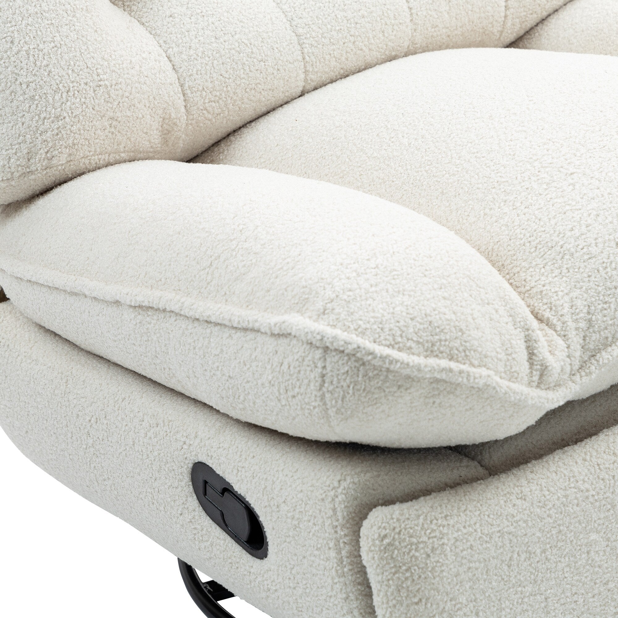 Fauteuil inclinable manuel pivotant à 360°, rembourré en chenille beige surdimensionnée, avec repose-pieds allongé et dossier capitonné
