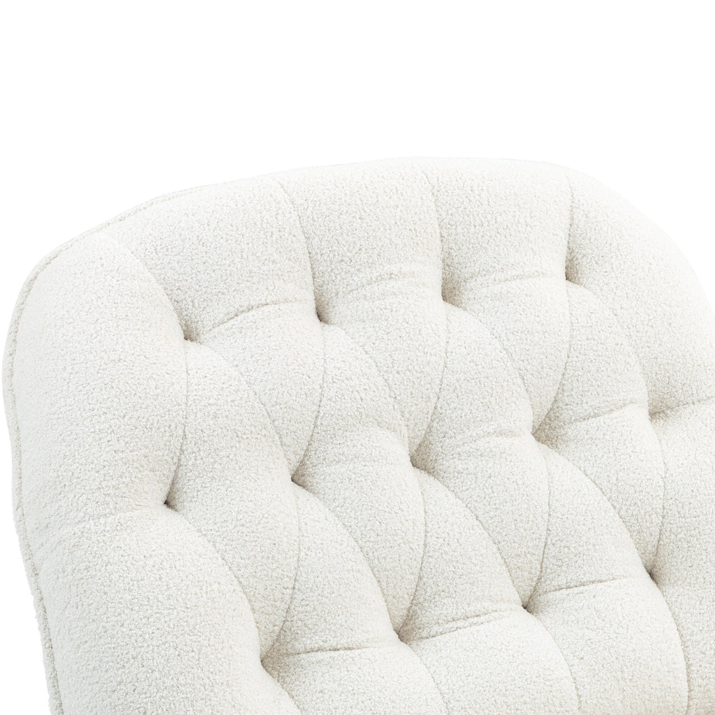 Fauteuil inclinable manuel pivotant à 360°, rembourré en chenille beige surdimensionnée, avec repose-pieds allongé et dossier capitonné