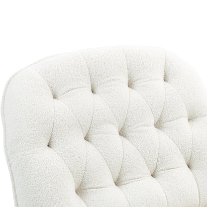 Fauteuil inclinable manuel pivotant à 360°, rembourré en chenille beige surdimensionnée, avec repose-pieds allongé et dossier capitonné