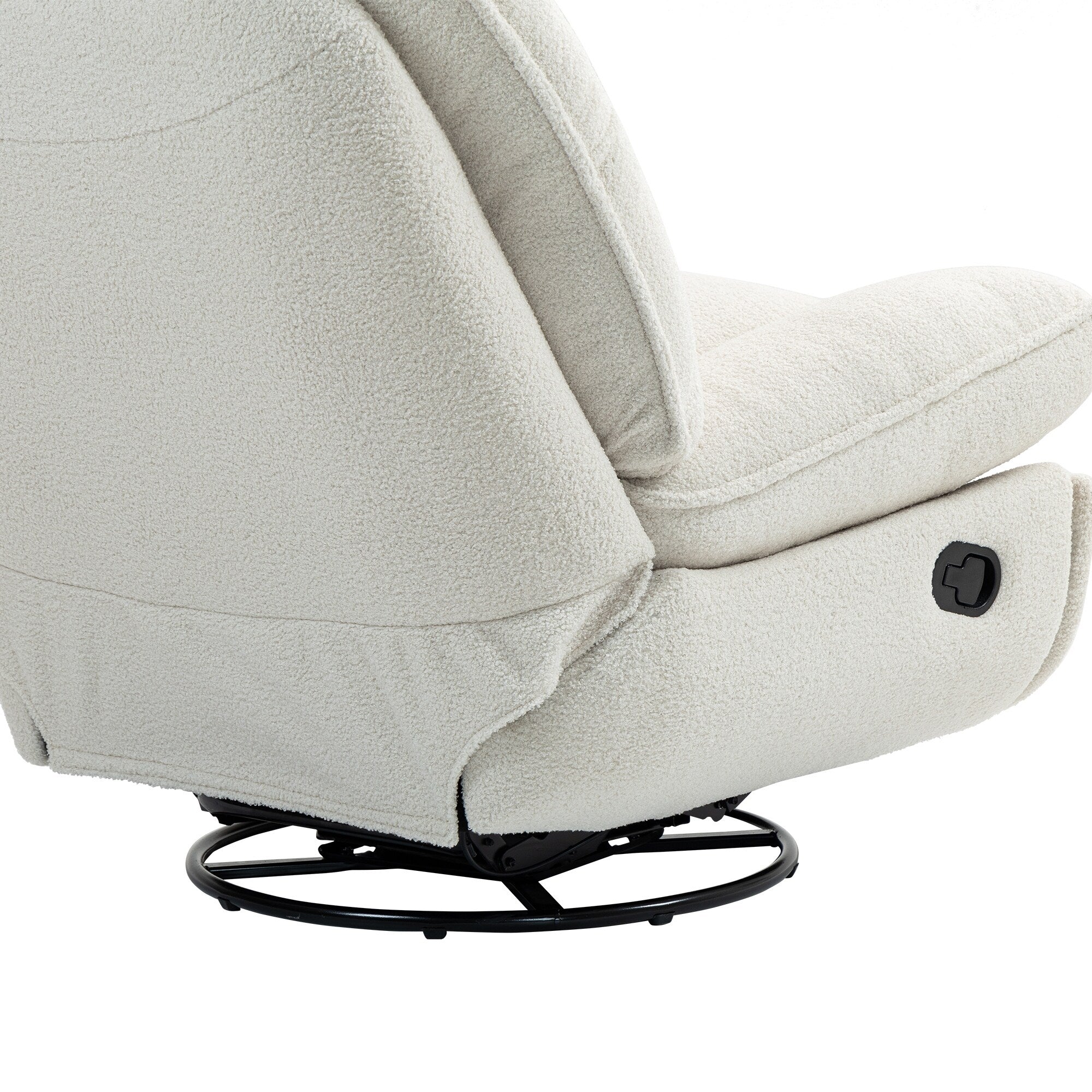 Fauteuil inclinable manuel pivotant à 360°, rembourré en chenille beige surdimensionnée, avec repose-pieds allongé et dossier capitonné