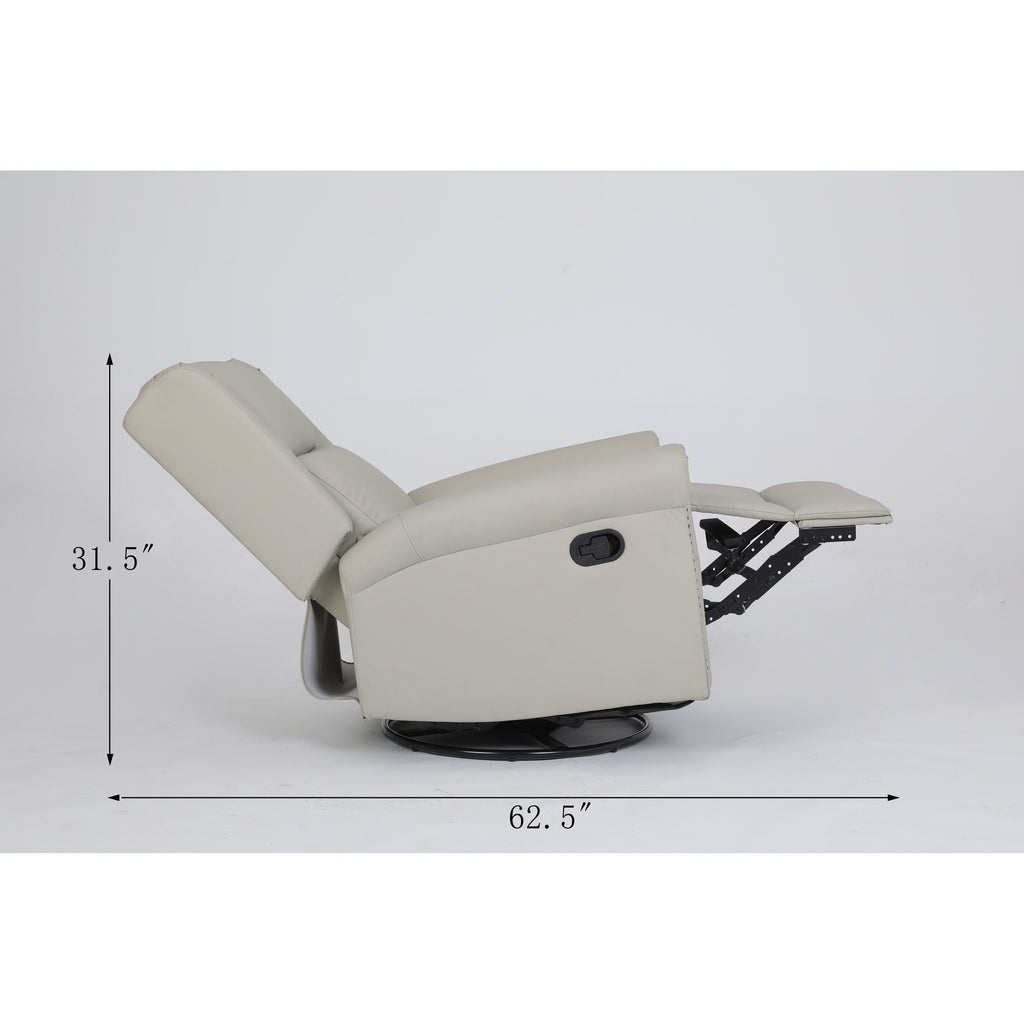 Fauteuil inclinable manuel pivotant à 360° en cuir PU beige avec dossier et repose-pieds réglables, décoration cloutée