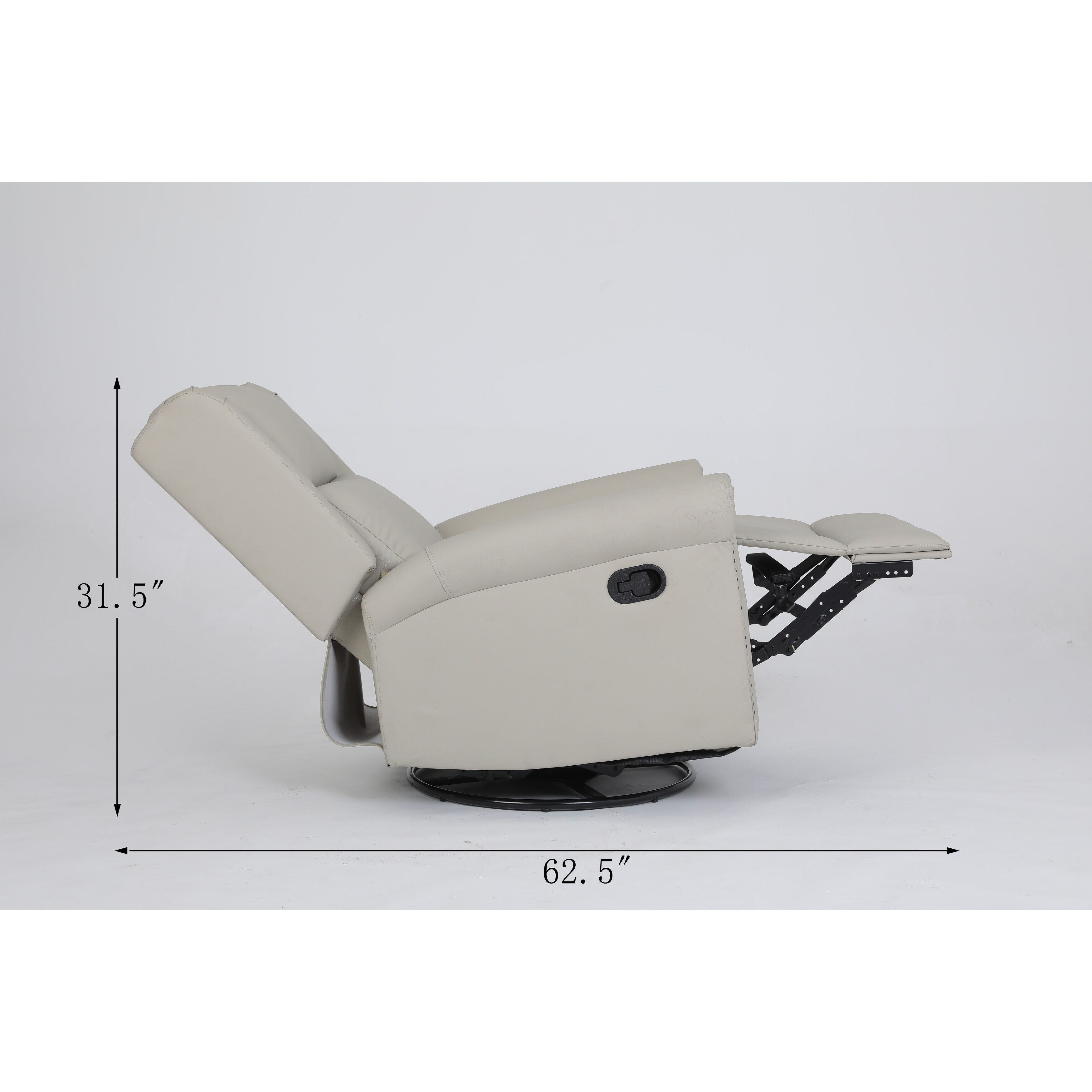 Fauteuil inclinable manuel pivotant à 360° en cuir PU beige avec dossier et repose-pieds réglables, décoration cloutée