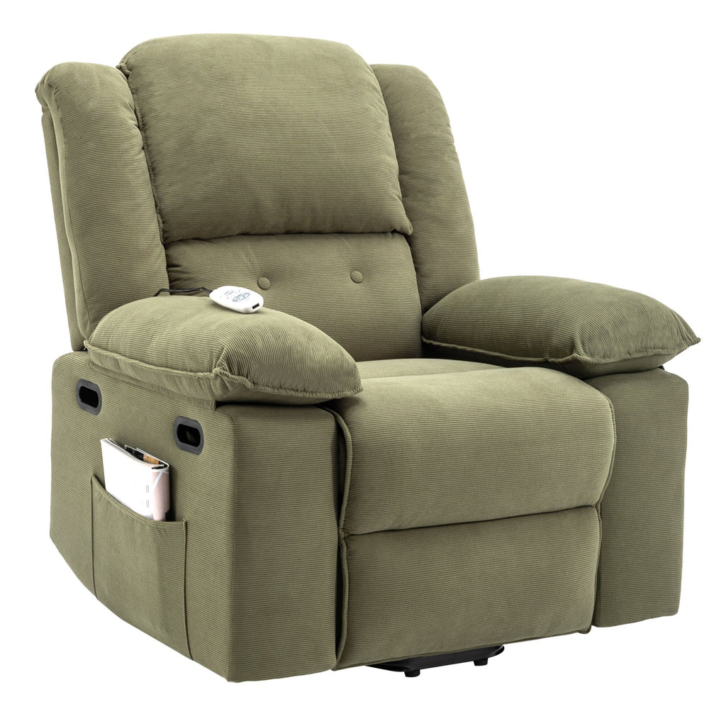 Fauteuil inclinable électrique beige pour personnes âgées avec massage, chauffage, inclinaison réglable, poches latérales et positions illimitées