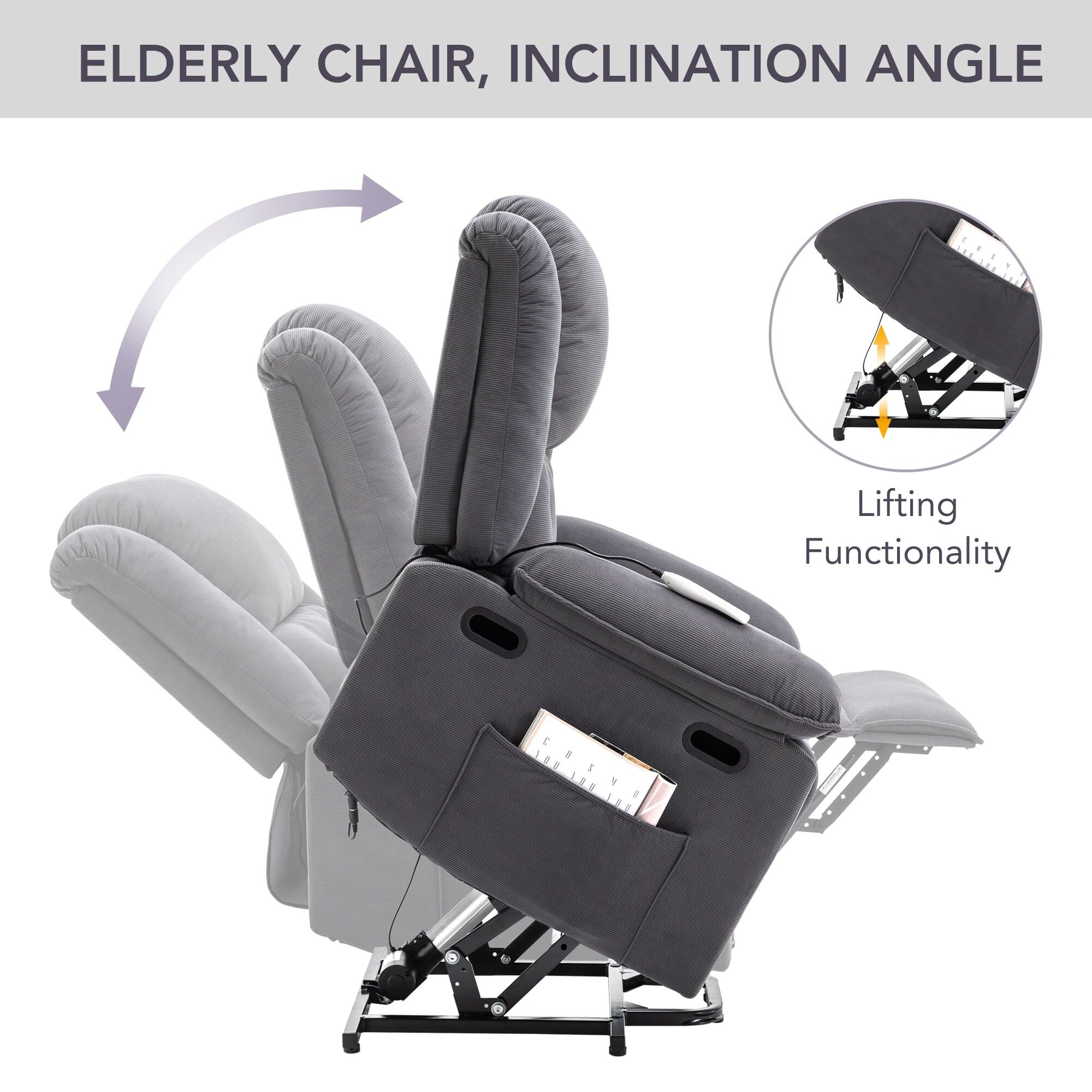 Fauteuil inclinable électrique beige pour personnes âgées avec massage, chauffage, inclinaison réglable, poches latérales et positions illimitées