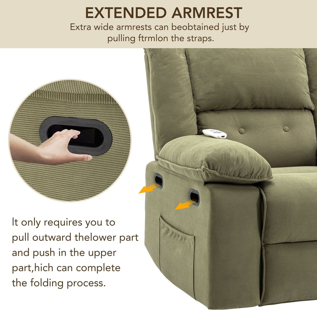 Fauteuil inclinable électrique beige pour personnes âgées avec massage, chauffage, inclinaison réglable, poches latérales et positions illimitées