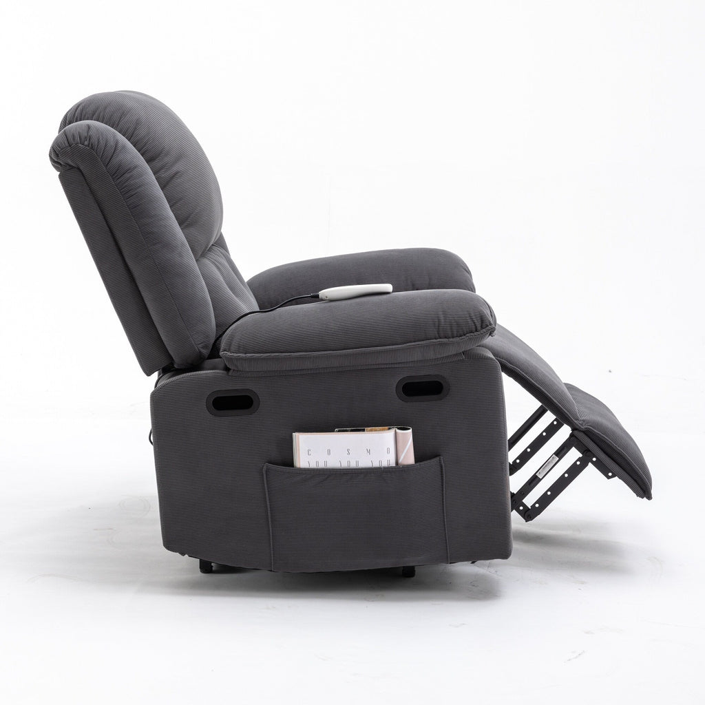 Fauteuil inclinable électrique beige pour personnes âgées avec massage, chauffage, inclinaison réglable, poches latérales et positions illimitées