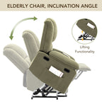 Fauteuil inclinable électrique beige pour personnes âgées avec massage, chauffage, inclinaison réglable, poches latérales et positions illimitées