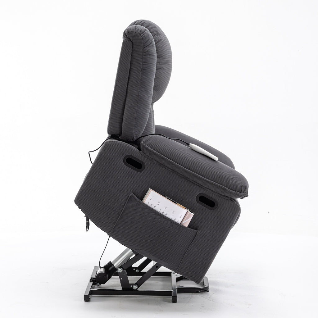 Fauteuil inclinable électrique beige pour personnes âgées avec massage, chauffage, inclinaison réglable, poches latérales et positions illimitées