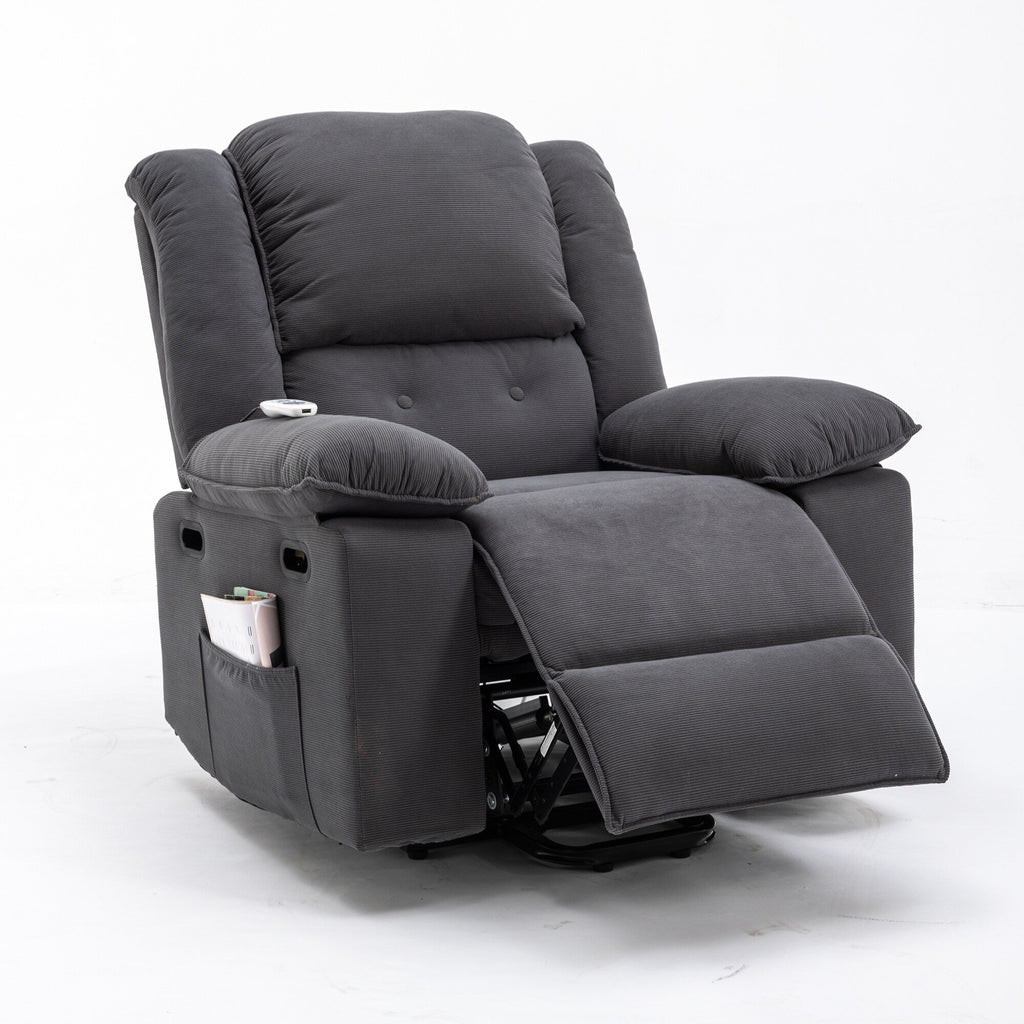 Fauteuil inclinable électrique beige pour personnes âgées avec massage, chauffage, inclinaison réglable, poches latérales et positions illimitées