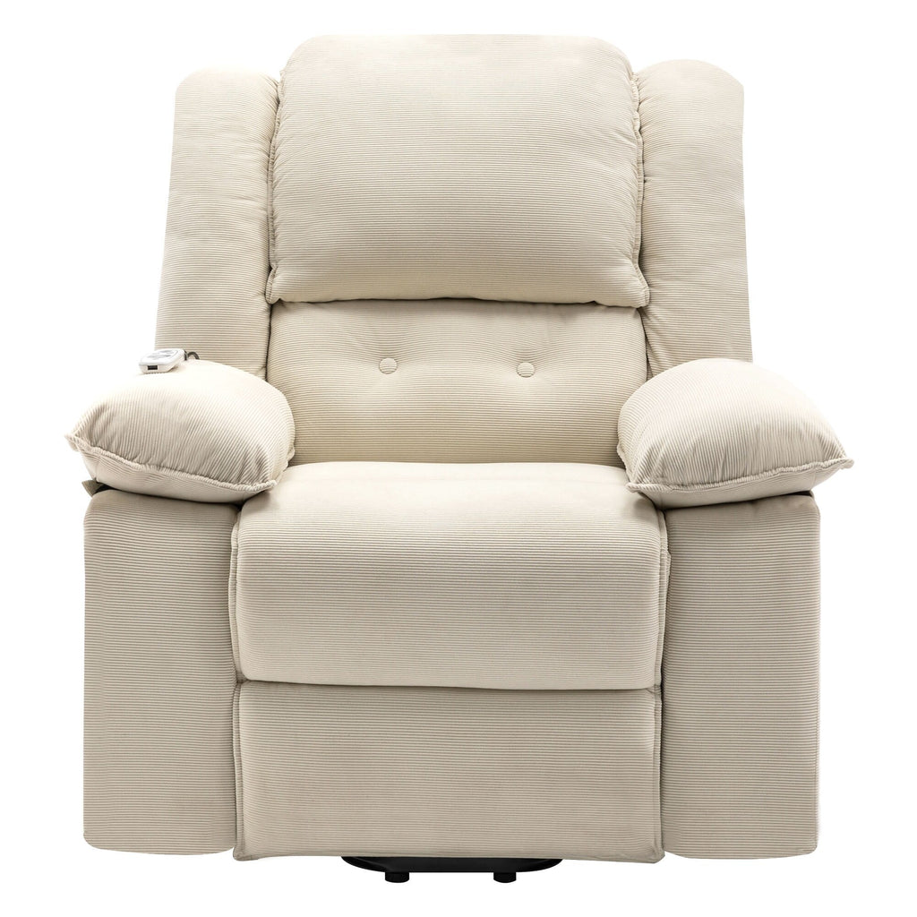 Fauteuil inclinable électrique beige pour personnes âgées avec massage, chauffage, inclinaison réglable, poches latérales et positions illimitées