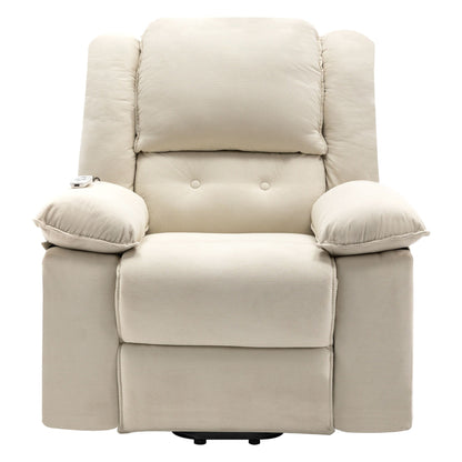 Fauteuil inclinable électrique beige pour personnes âgées avec massage, chauffage, inclinaison réglable, poches latérales et positions illimitées