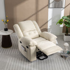 Fauteuil inclinable électrique beige pour personnes âgées avec massage, chauffage, inclinaison réglable, poches latérales et positions illimitées