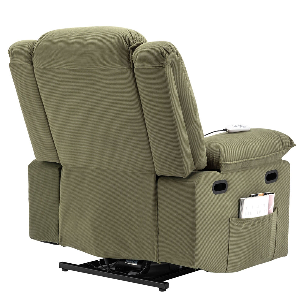 Fauteuil inclinable électrique beige pour personnes âgées avec massage, chauffage, inclinaison réglable, poches latérales et positions illimitées