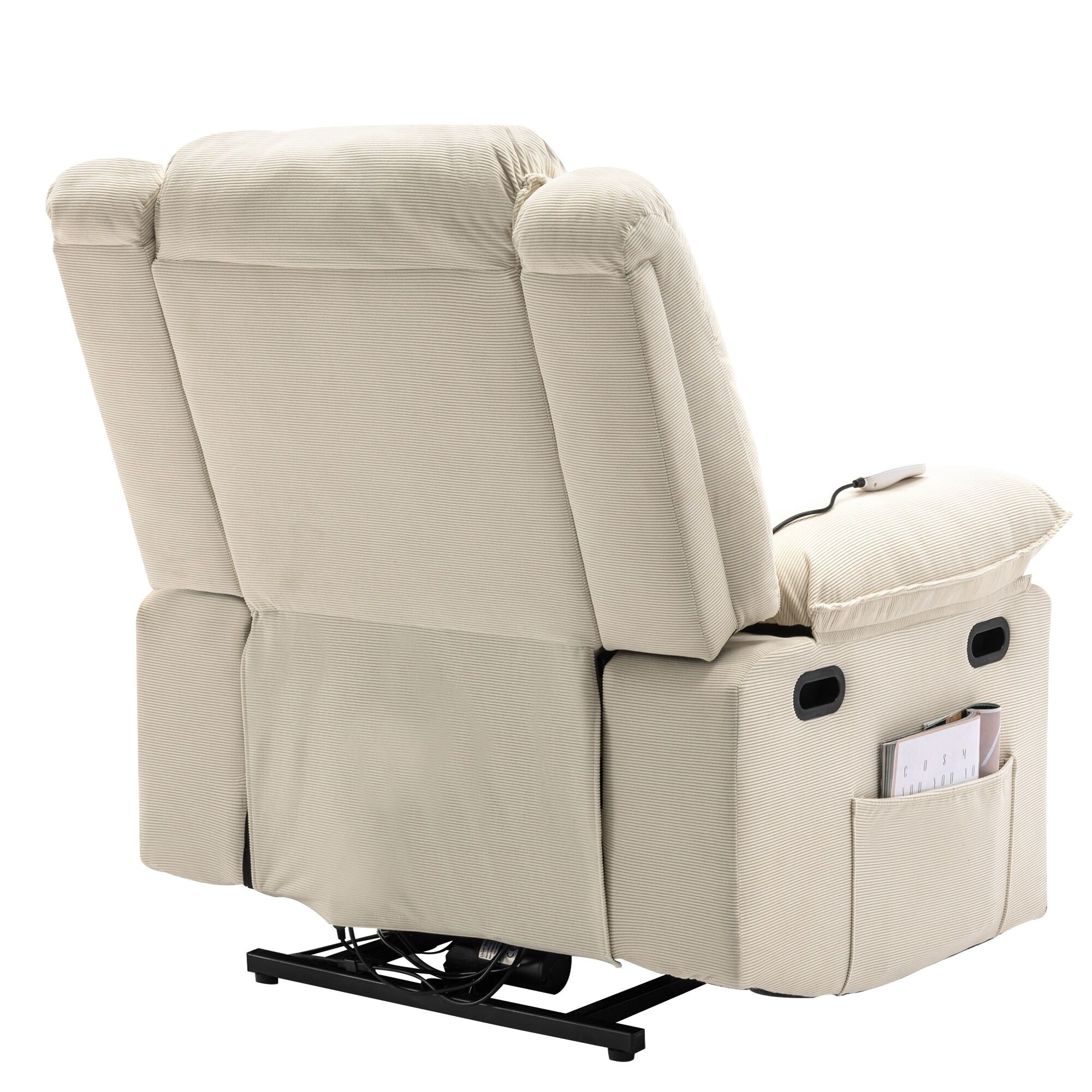 Fauteuil inclinable électrique beige pour personnes âgées avec massage, chauffage, inclinaison réglable, poches latérales et positions illimitées