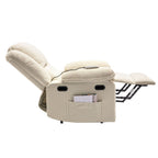 Fauteuil inclinable électrique beige pour personnes âgées avec massage, chauffage, inclinaison réglable, poches latérales et positions illimitées