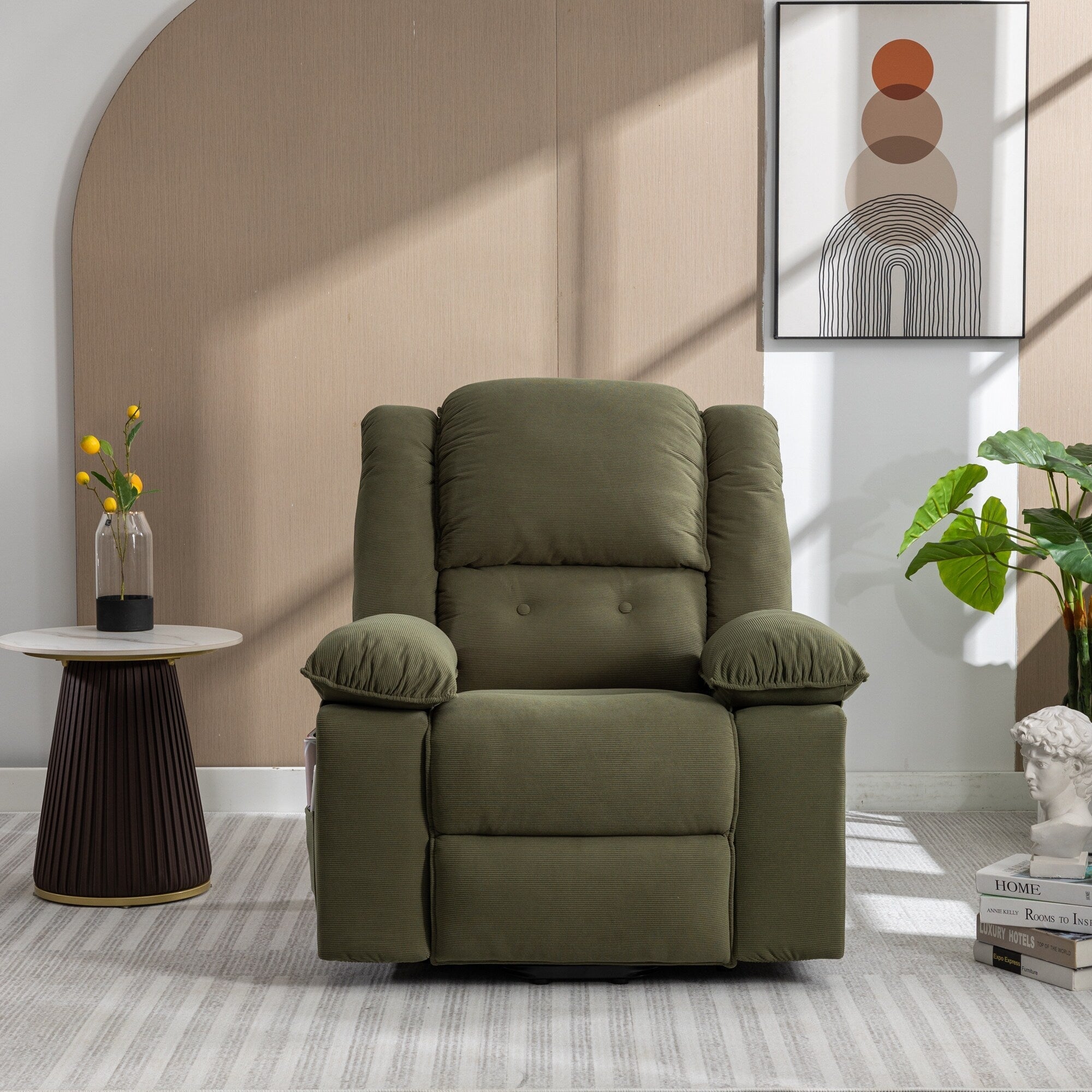 Fauteuil inclinable électrique beige pour personnes âgées avec massage, chauffage, inclinaison réglable, poches latérales et positions illimitées