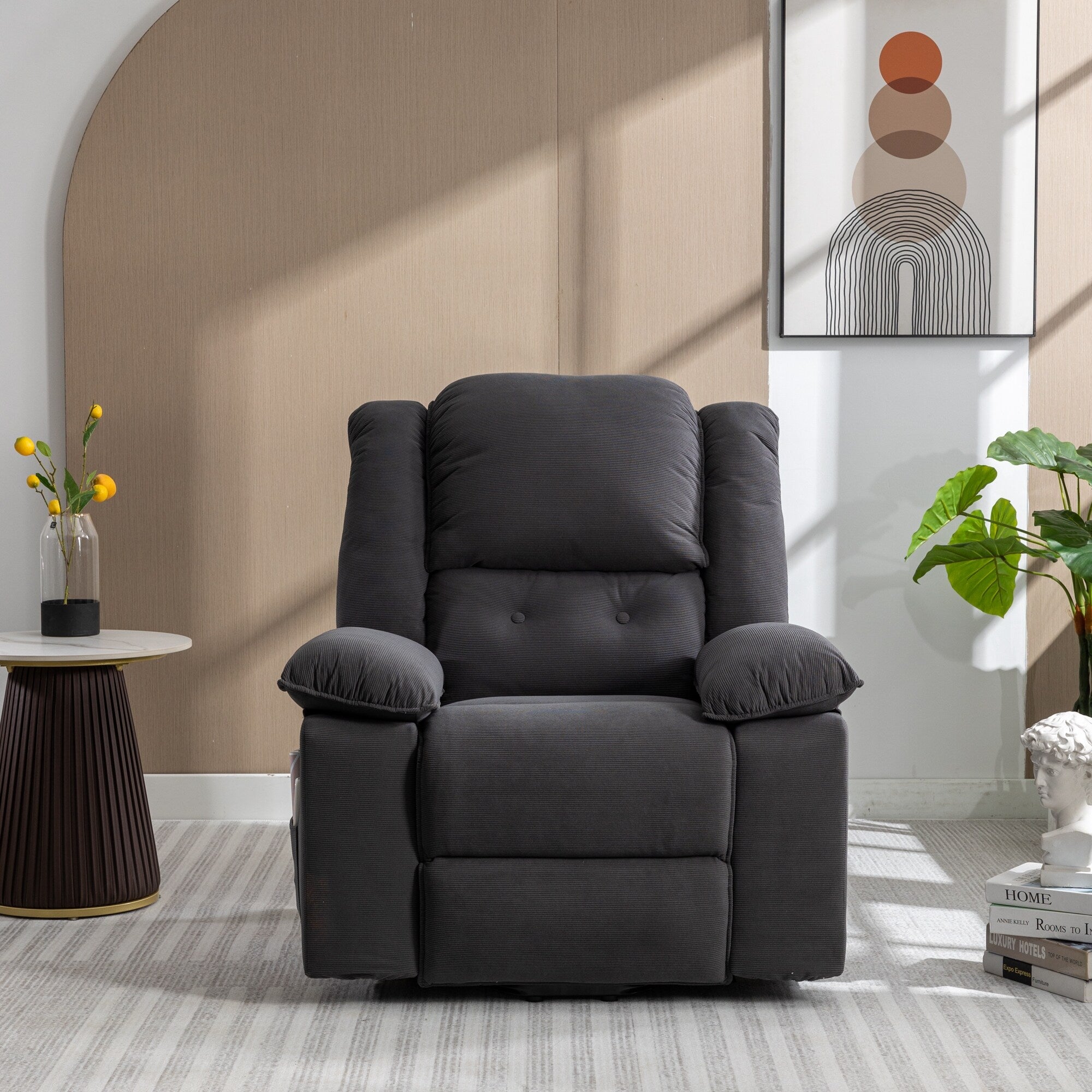 Fauteuil inclinable électrique beige pour personnes âgées avec massage, chauffage, inclinaison réglable, poches latérales et positions illimitées