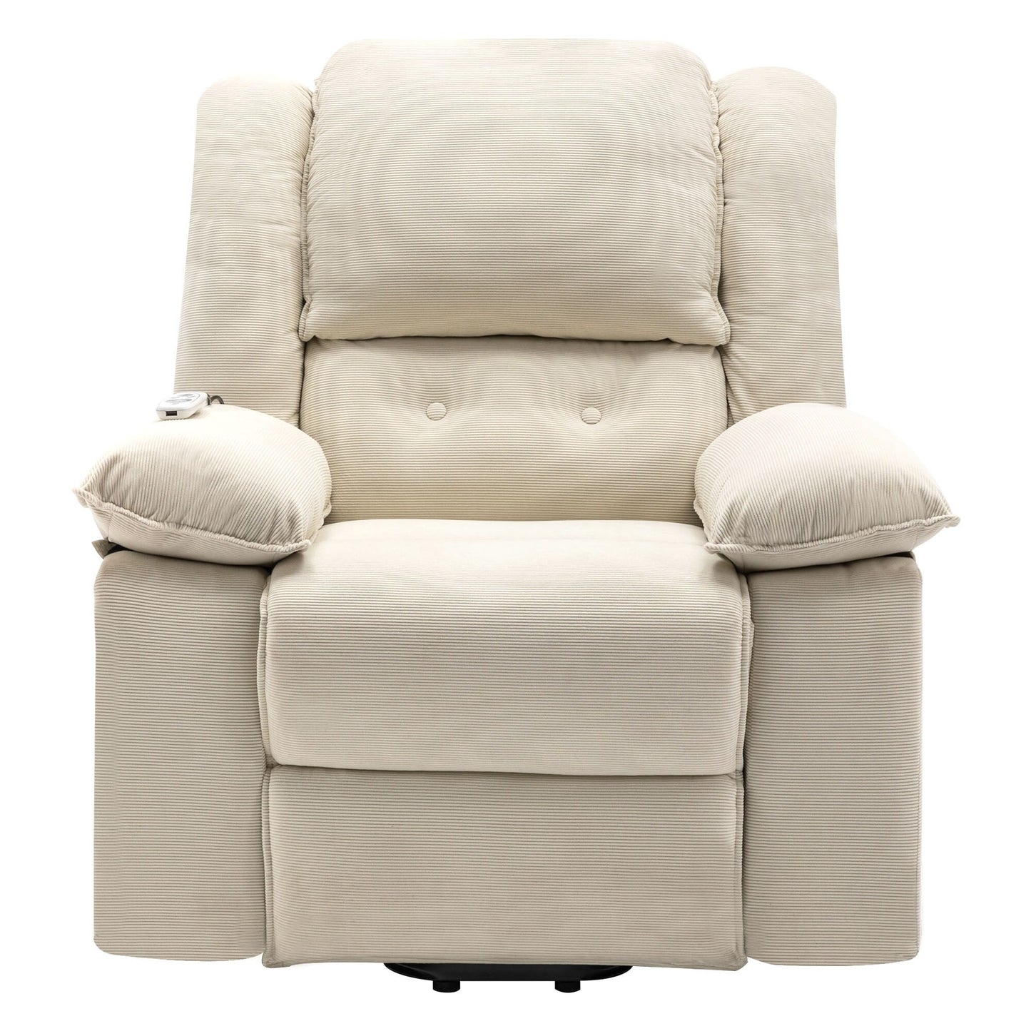 Fauteuil inclinable électrique beige avec massage, chauffage et accoudoirs rétractables