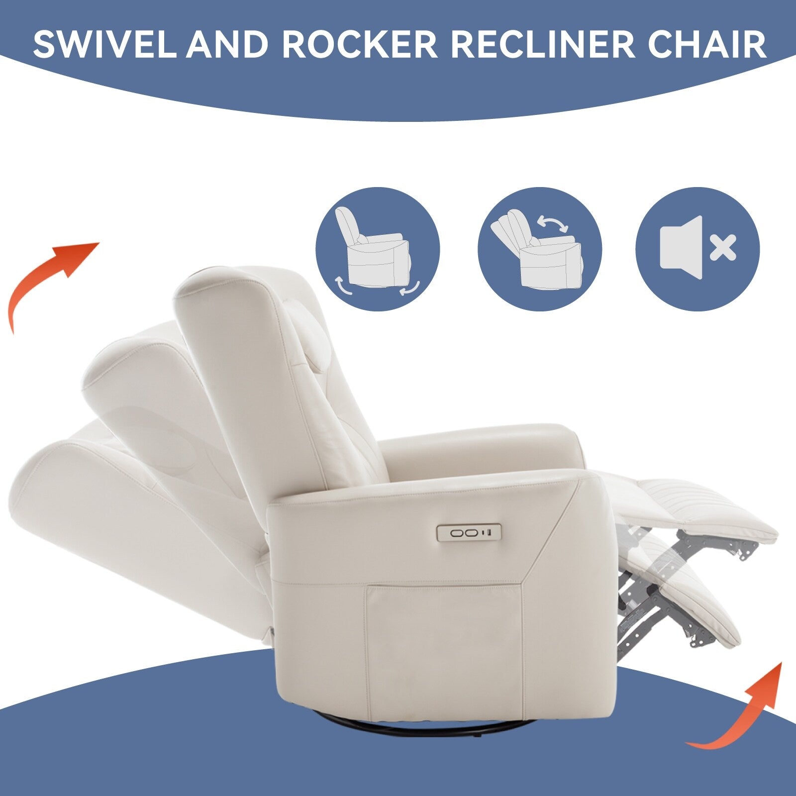 Fauteuil inclinable électrique beige avec pivot, mouvement de bascule et coussin lombaire