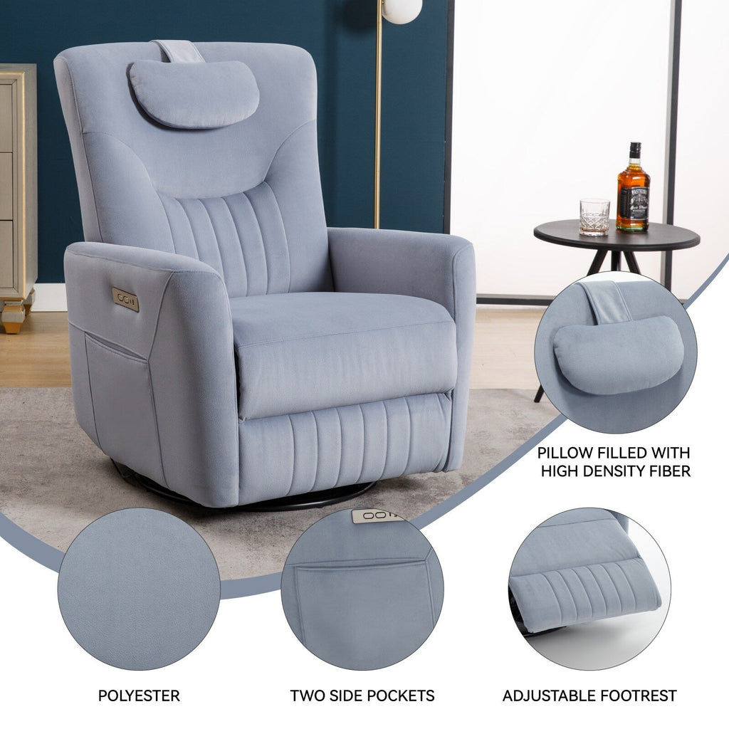 Fauteuil inclinable électrique beige avec pivot, mouvement de bascule et coussin lombaire