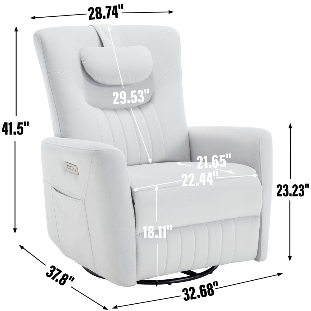 Fauteuil inclinable électrique beige avec pivot, mouvement de bascule et coussin lombaire
