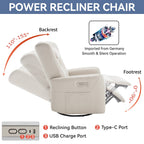Fauteuil inclinable électrique beige avec pivot, mouvement de bascule et coussin lombaire
