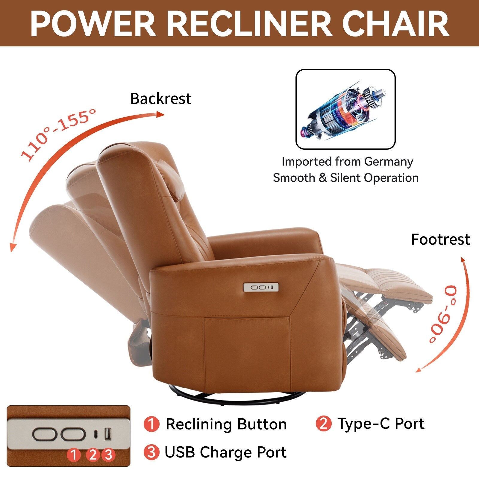 Fauteuil inclinable électrique beige avec pivot, mouvement de bascule et coussin lombaire