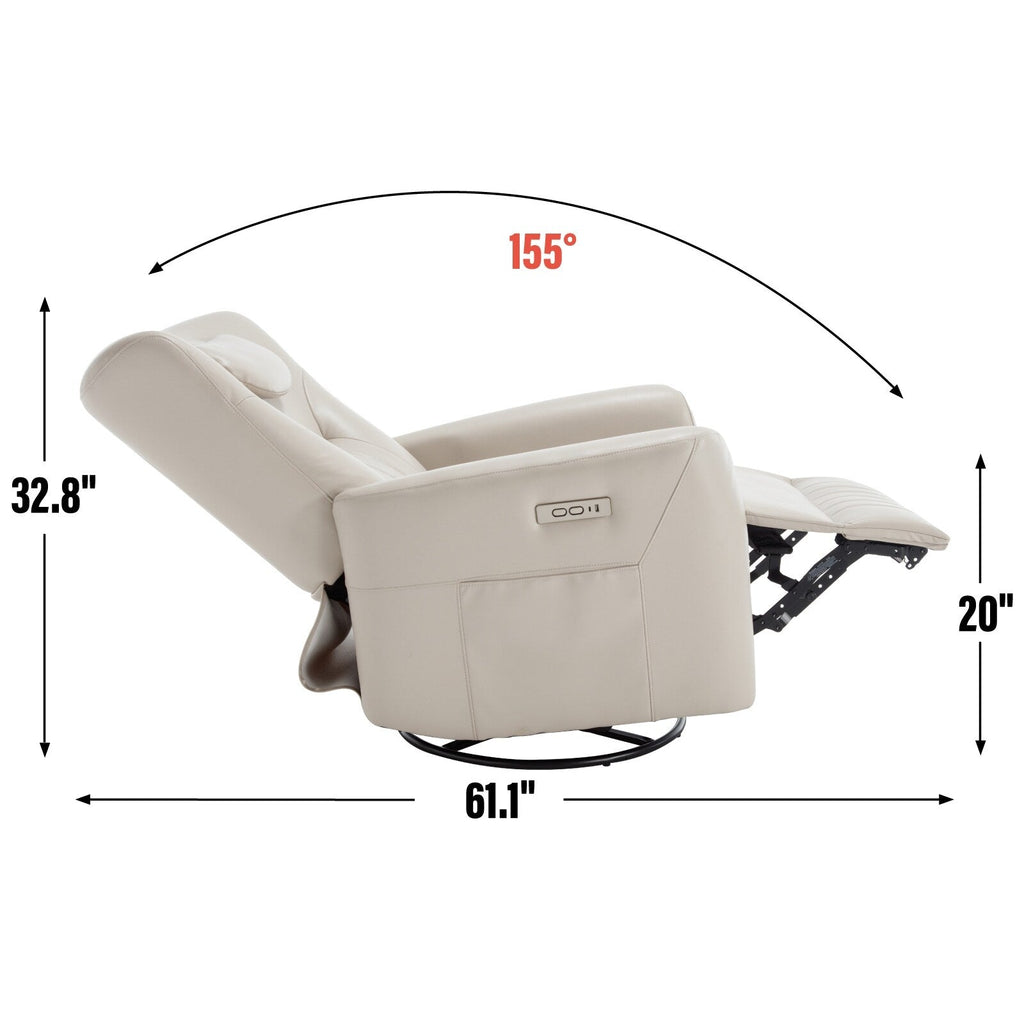 Fauteuil inclinable électrique beige avec pivot, mouvement de bascule et coussin lombaire
