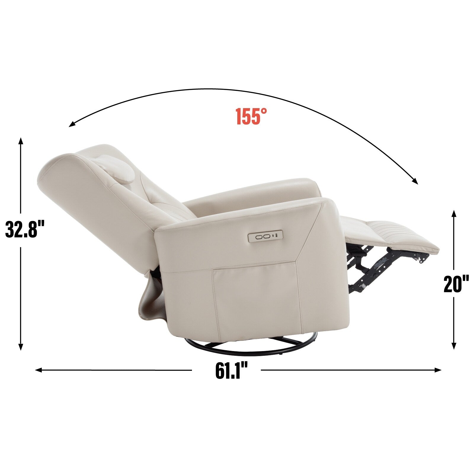 Fauteuil inclinable électrique beige avec pivot, mouvement de bascule et coussin lombaire
