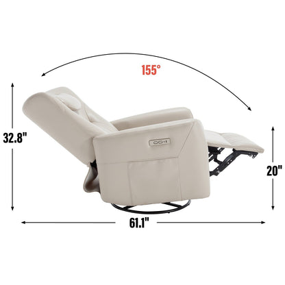 Fauteuil inclinable électrique beige avec pivot, mouvement de bascule et coussin lombaire