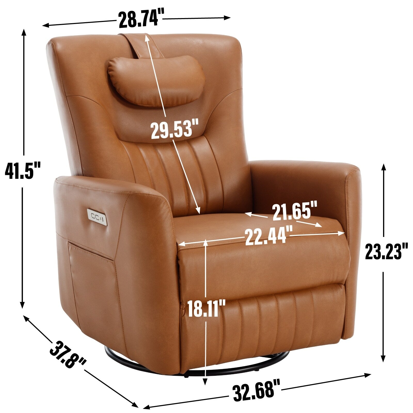 Fauteuil inclinable électrique beige avec pivot, mouvement de bascule et coussin lombaire
