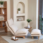 Fauteuil inclinable manuel sans accoudoirs rembourré beige avec pouf, appui-tête et dossier réglables, position à plat à 180°