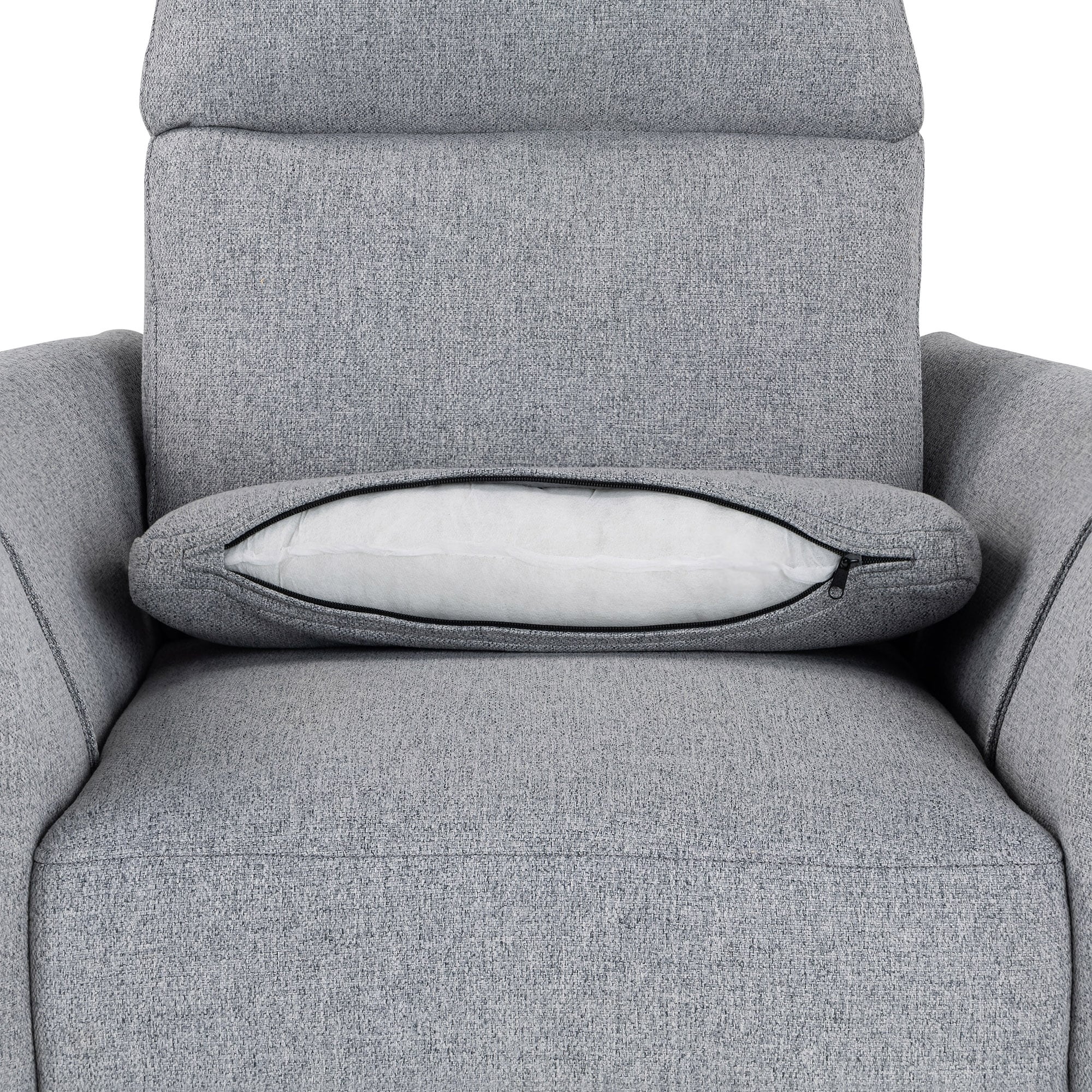 Fauteuil inclinable pivotant rembourré beige avec inclinaison manuelle, rotation à 360° et deux coussins amovibles