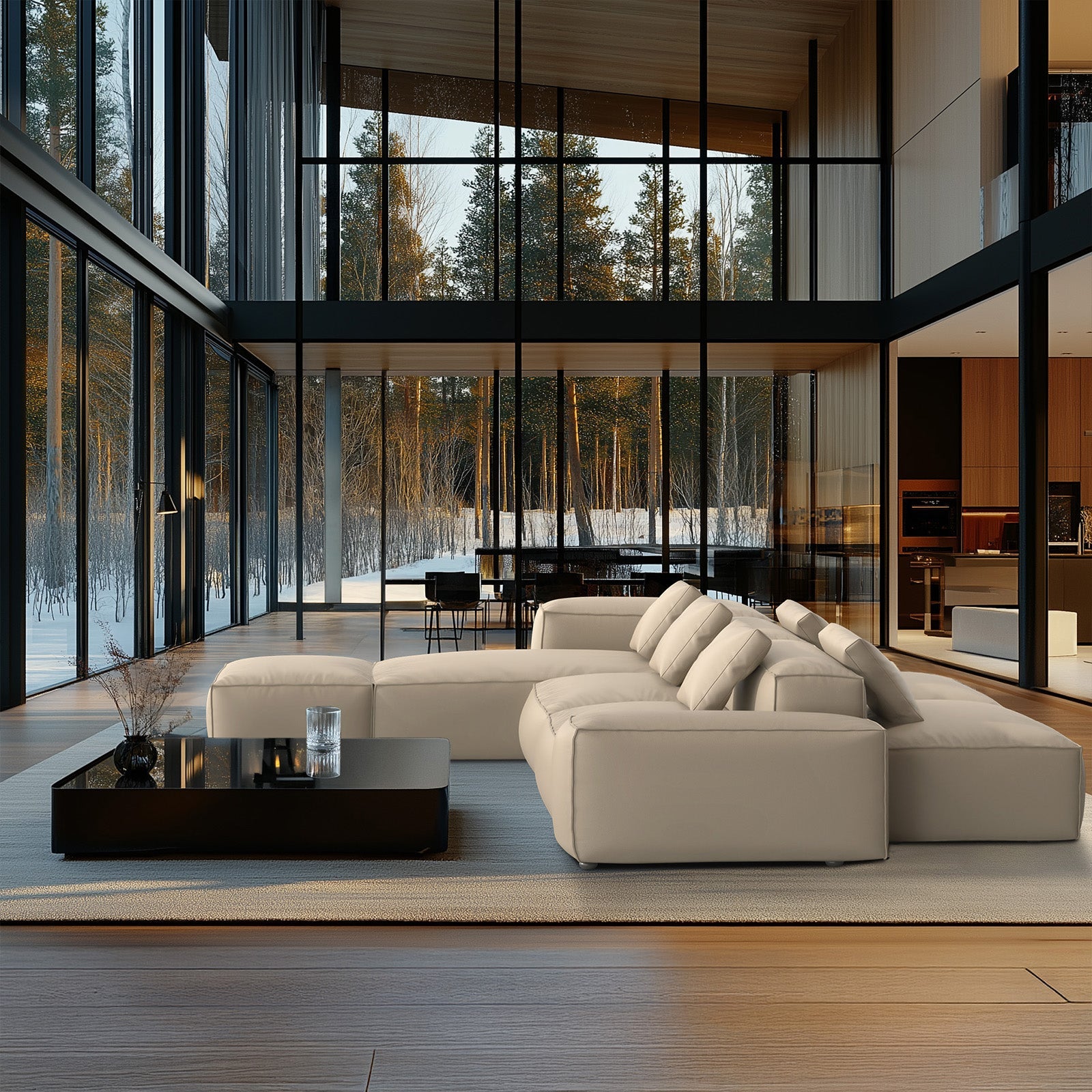 Cube Modular Beige Genuine Leather Double-Sided Sectional