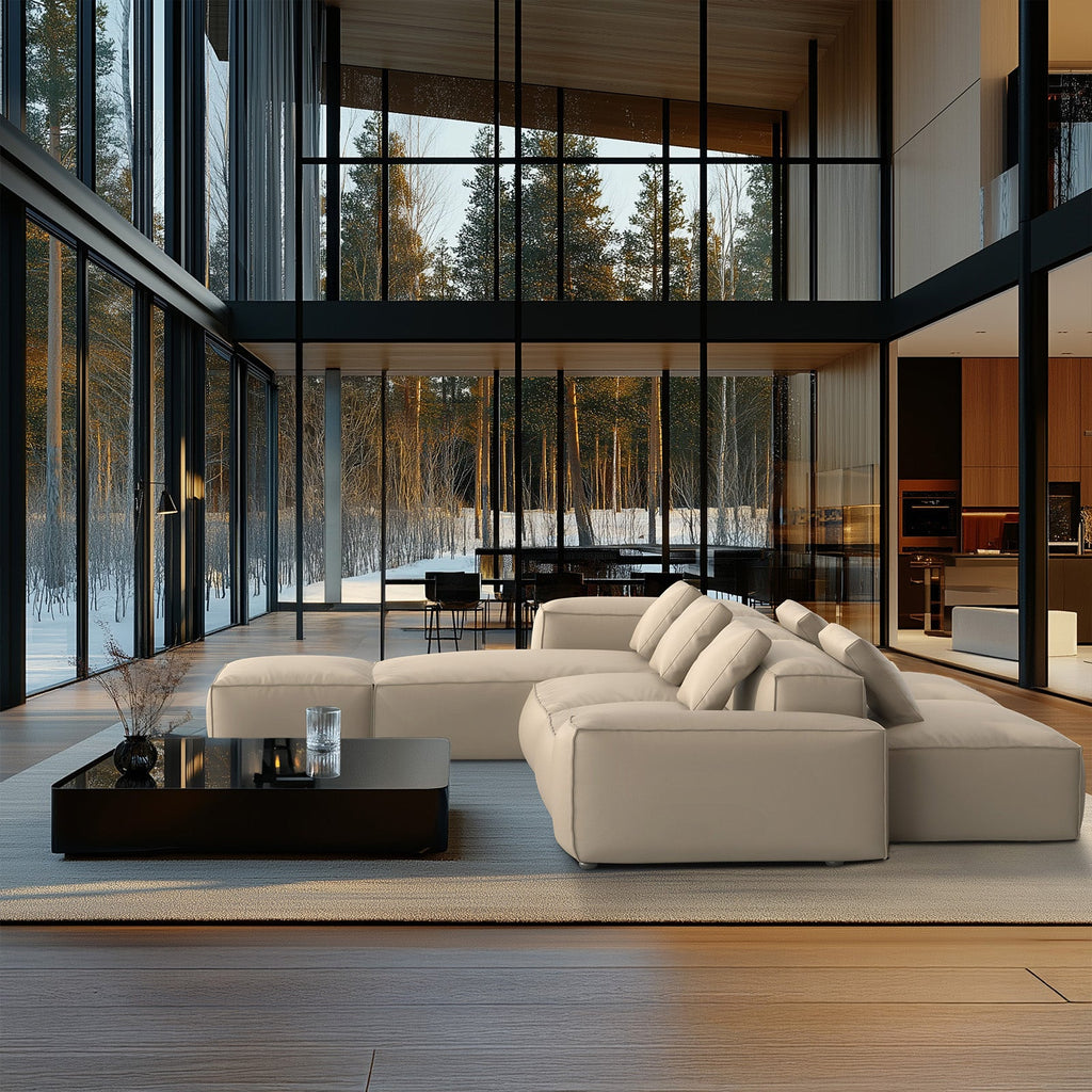 Cube Modular Black Genuine Leather Double-Sided Sectional